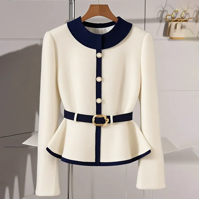Cappotto maglione lavorato a maglia con cuciture chic Abito da donna Primavera Autunno Nuovo bellissimo maglione lavorato a maglia bianco stile pigro stile coreano