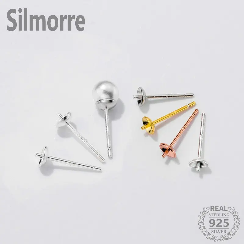 5pairs 925 Sterling Silver Earring Settings for DIY Stud Earring Making Fine Jewelry Finding