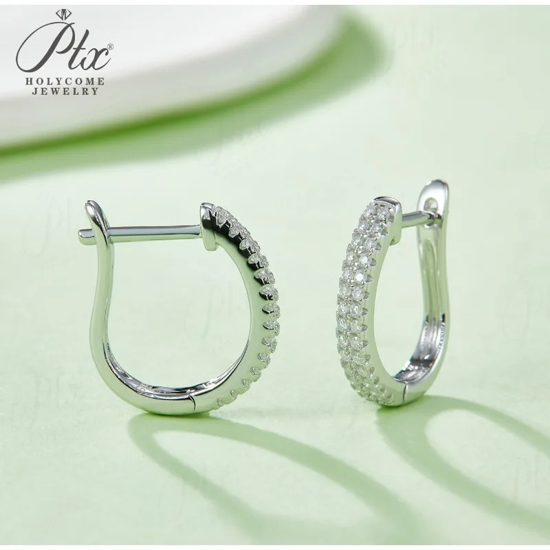 

HOT SALE Pave Hoop Earrings 925 Sterling Silver Round Cut VVS1 Clarity Moissanite Diamond 18k Gold Plated Jewelry for Woman