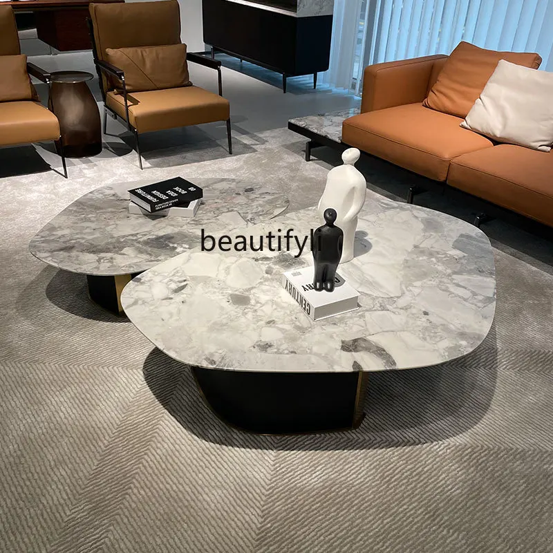 Minimalist Coffee Table Tea Table Oli Gray Special-Shaped Natural Marble Large Flat Villa Furniture Luxury