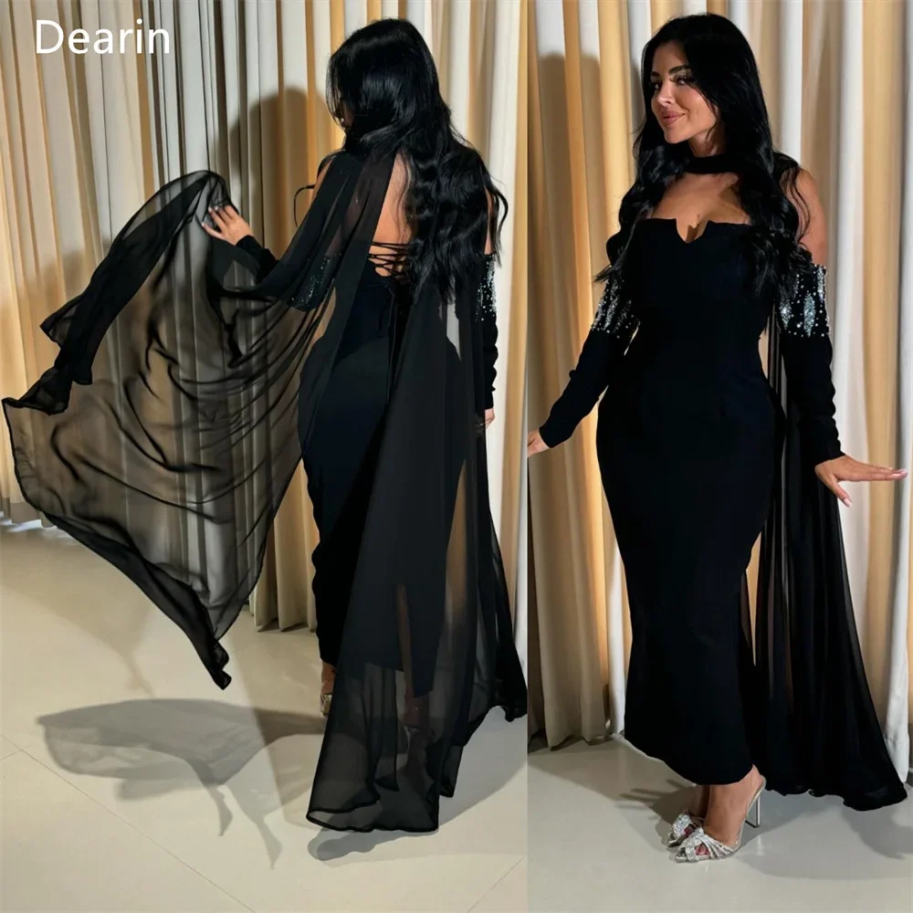 

Customized Saudi Arabia Dearin Off-the-shoulder Sheath Floor Length Skirts Tulle Draped Beading Bespoke Occasion Dresses Prom Go