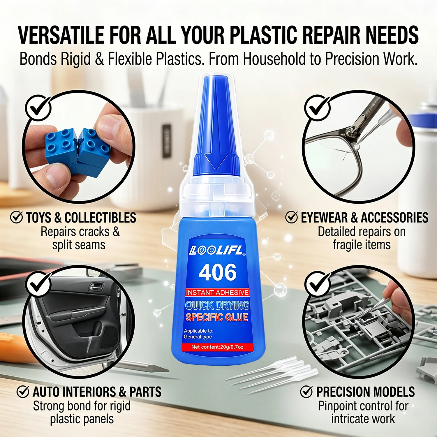 Super Fast Thin CA Glue,All-Purpose Instant Cyanoacrylate Adhesive,20g for Wood Shoe Ceramic Plastic 3D Prints  Model Crafts view 5