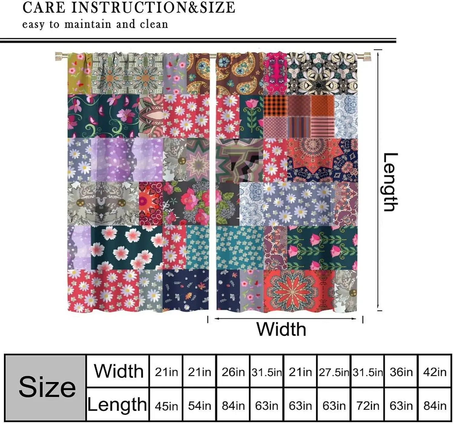Colorful Floral Collage Blackout Curtain Daisy Mandala Geometric Cloth Drape For Kids Room Nursery Bohemian Style Window Decor