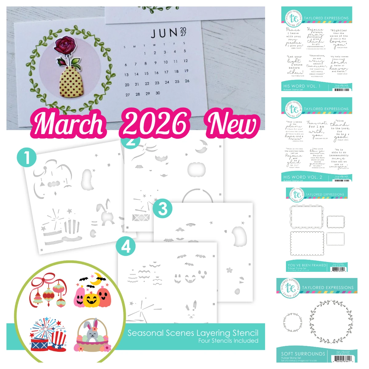 

March 2026 New You've Been Framed Seasonal Scenes Layering Stencil Metal Cutting Dies Stamps for DIY Scrapbook Handmade Calendar