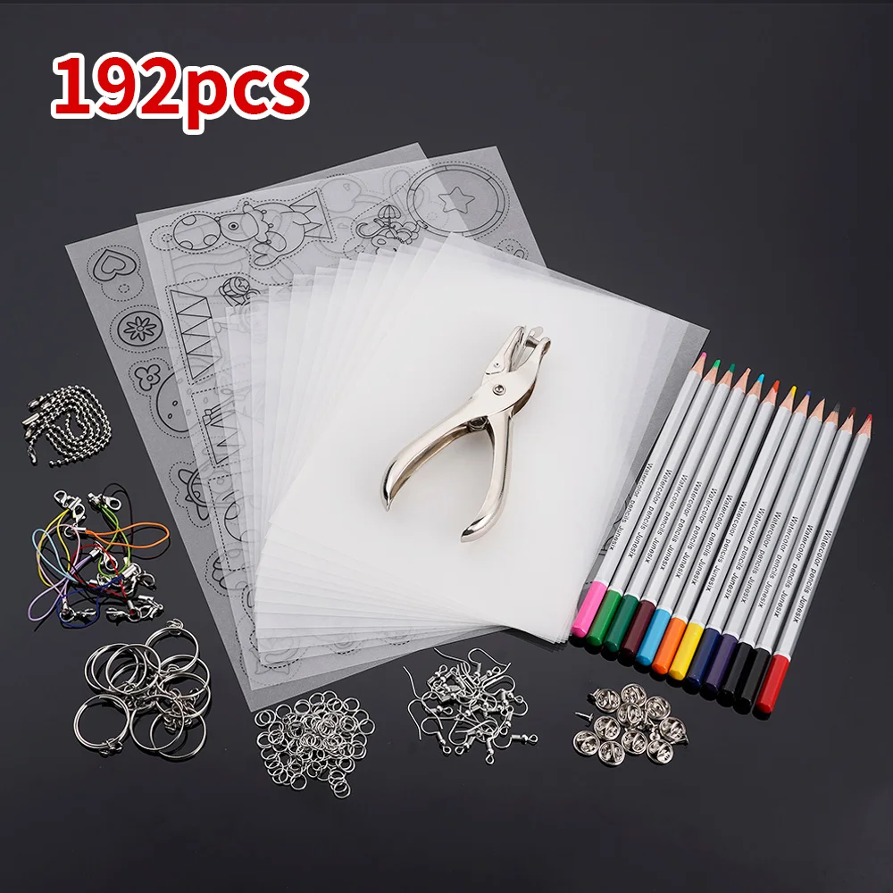 145/198/245 pz termoretraibile Set di plastica termoretraibile pellicola d\'arte foglio di carta Kit Punch portachiavi matite orecchino Kit fai da te