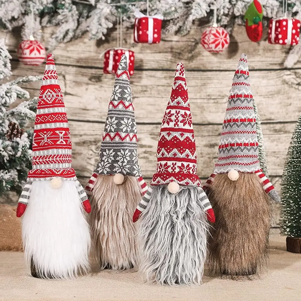 

Gnome Wine Bottle Covers, 4 Pack Handmade Tomte Swedish Gnomes Toppers, Decorative Dress With Long Beard for Holiday Home Christ