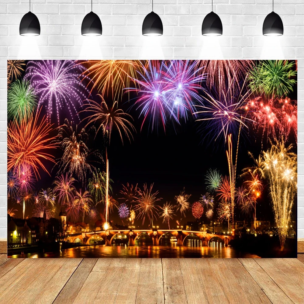 Happy New Year Backdrop for Photography New Year Eve Sparklers Fireworks Celebrate Party Family Christmas Photo Background Decor