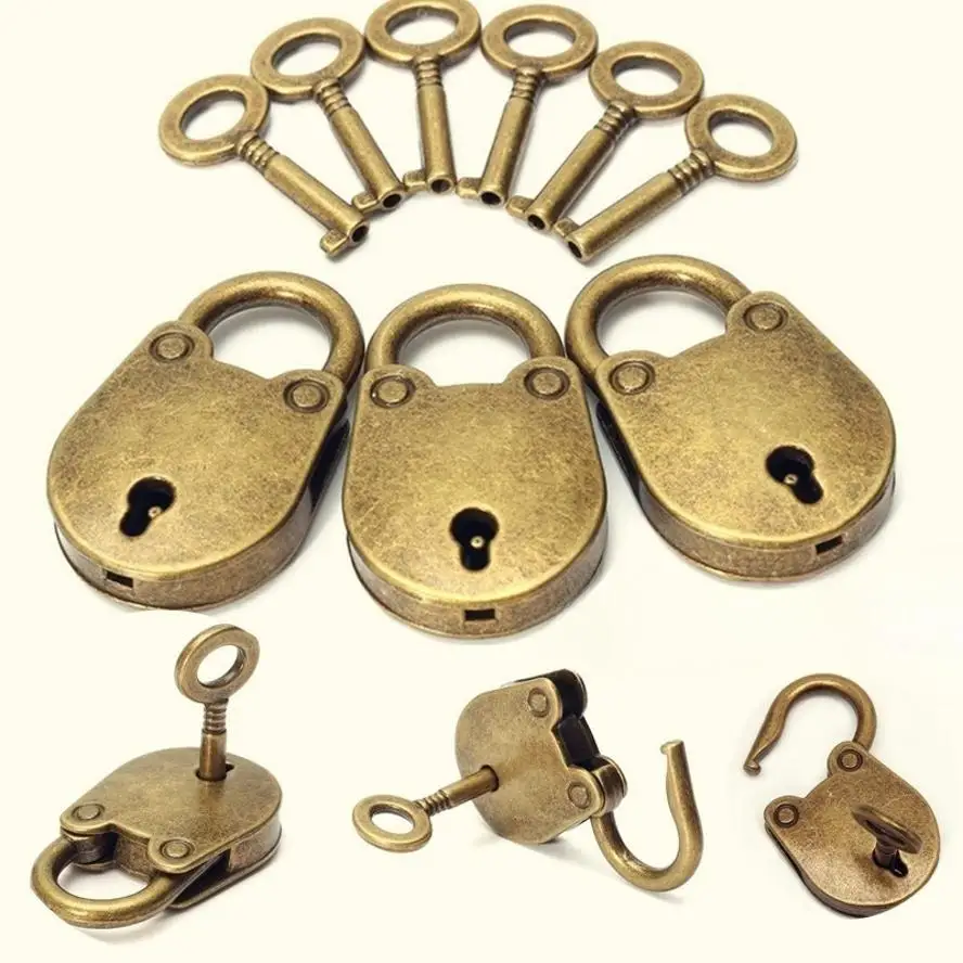 Vintage Mini Teddy Bear Padlock Antique Alloy Key Lock For Notebook Diary Wine Box Jewelry Box Decorative Ornament