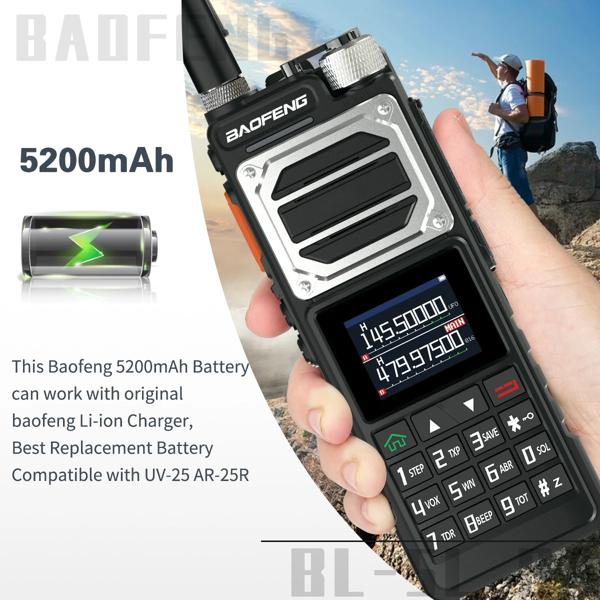 100% Original Baofeng UV-25 Extended Battery Type-C Charging 7.4V Rechargeable Li-ion Battery for BL-UV25 BF-X5 UV 25 Ham Radio