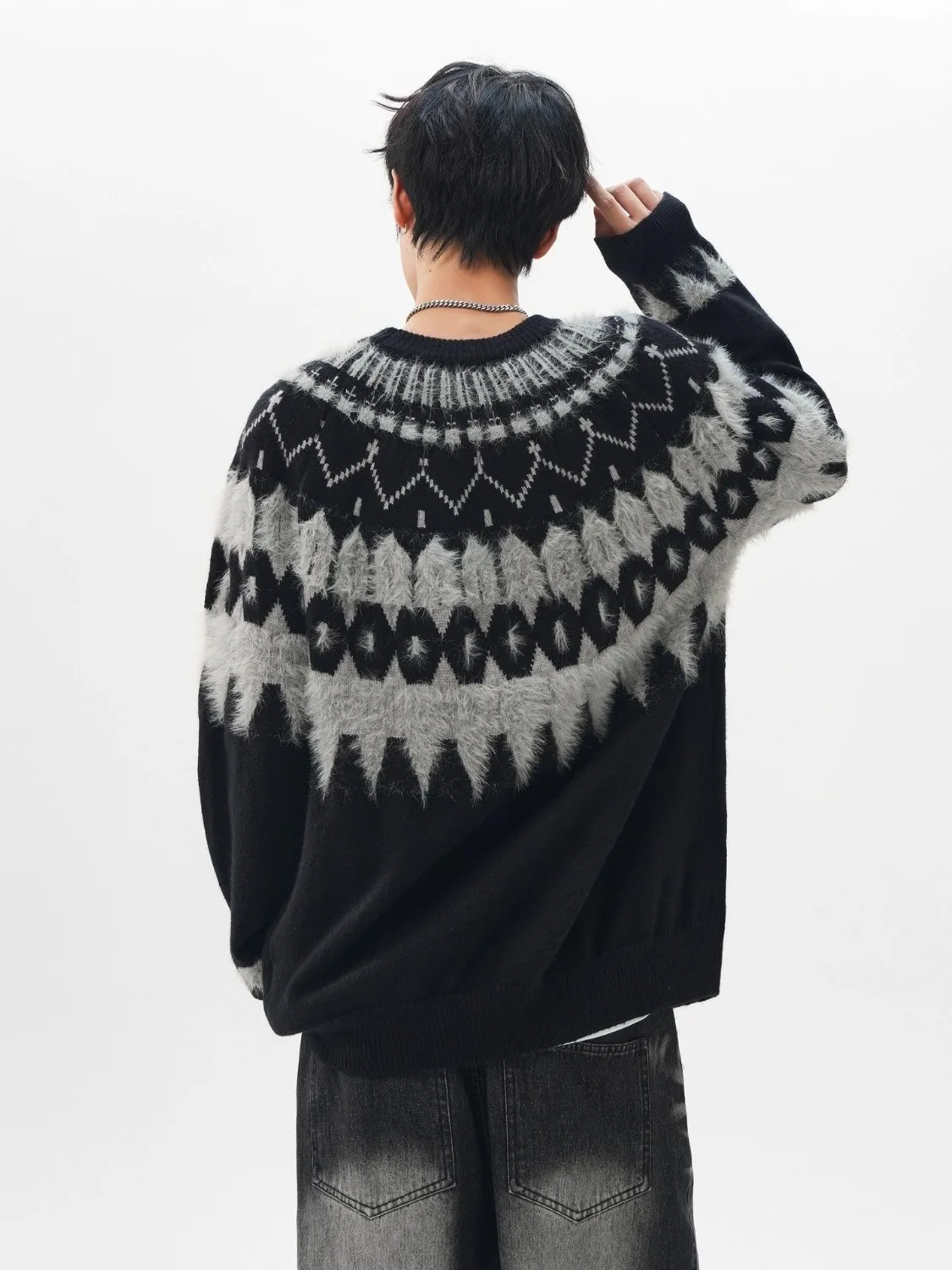 

Американский вязаный свитер в стиле ретро, круглый, повседневный, свободный, осенне-зимний наряд для пар, теплый, удобный, с геометрическим узором...