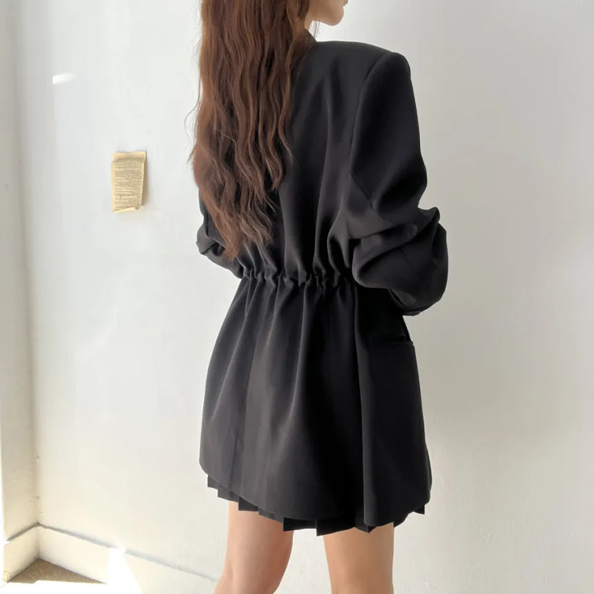 Casual Blazers Vrouwen Vintage Trekkoord Taille Lange Mouw Outerwears Op maat gemaakte Kraag Jassen Vrouwen Tops Office Lady Commuter Chic