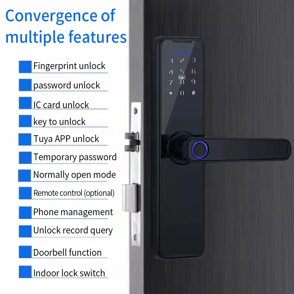 Tuya Bluetooth Electronic Smart Lock Support App/Biometric Fingerprint /IC Proximity Card/Password/Temporary Password/Key Unlock