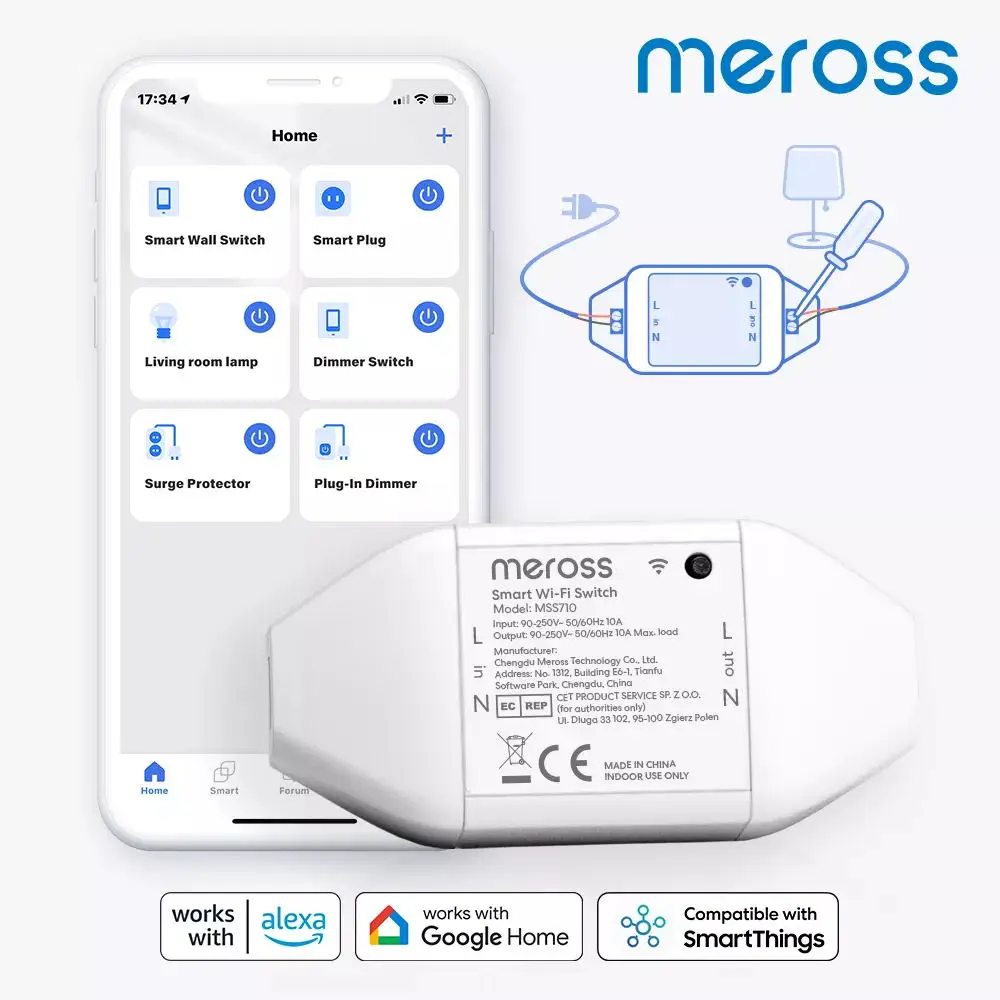 Meross WiFi DIY Smart Switch Wireless Remote Control Timer Function Support Alexa Google SmartThings DIY for Electric Appliances