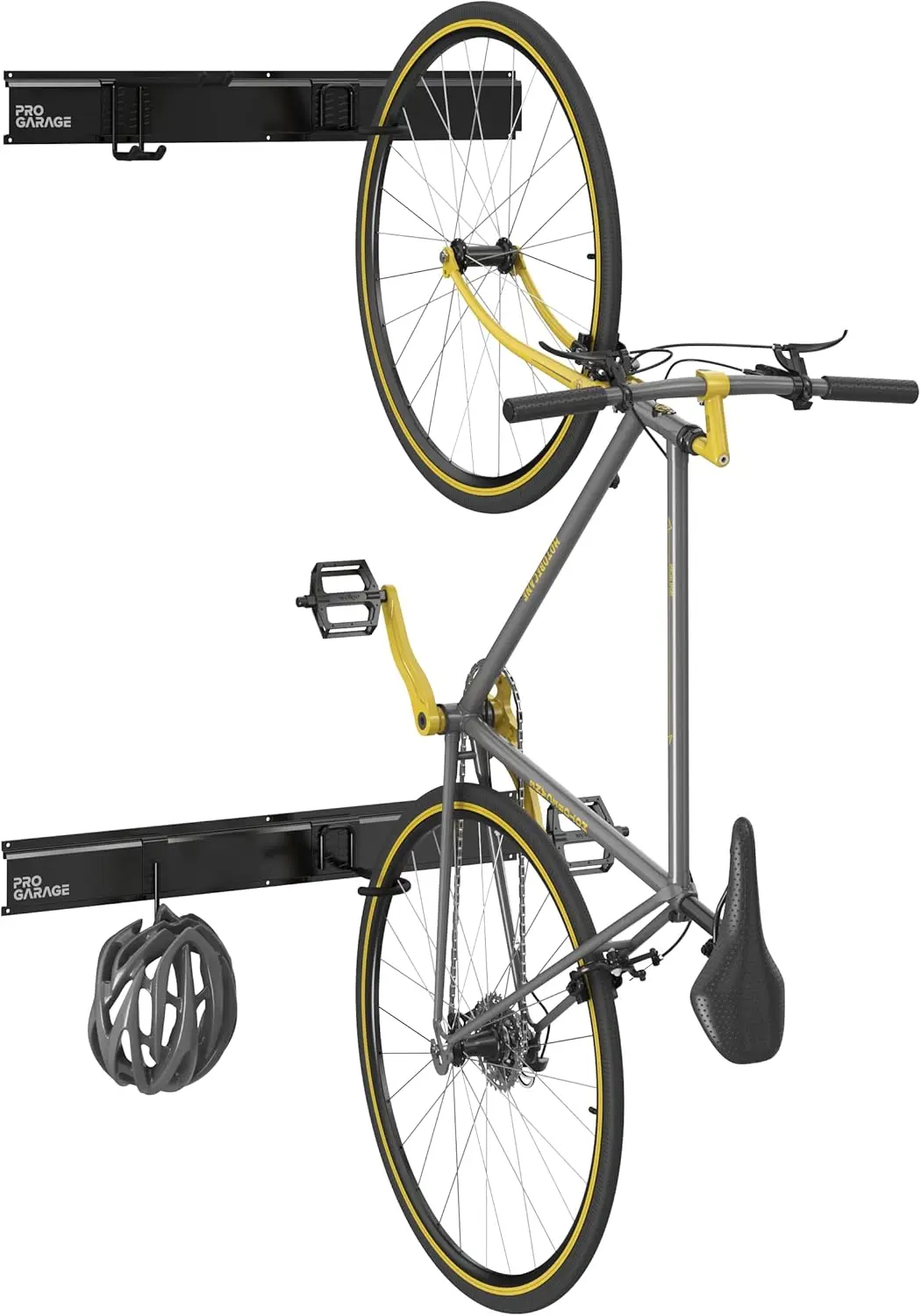 

ProGarage 4 Bike Storage Rack Rails Set, Helmet and Utility Hooks, Heavy Duty Wall Mount, Black