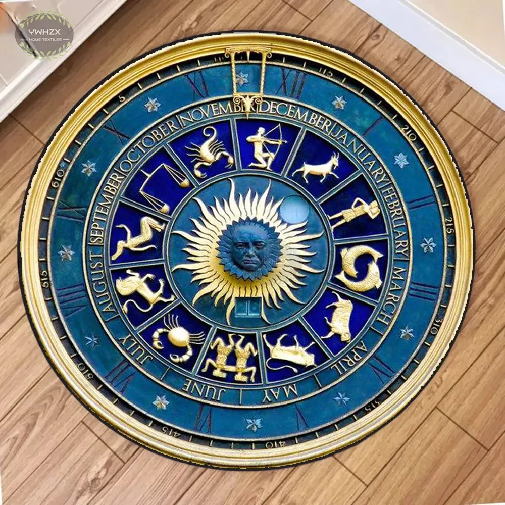 Mystic Constellation Round Carpets Home Decor Mat Constellation Tarot Wheel Living Room Non-slip Carpet Meditation Floor Mats