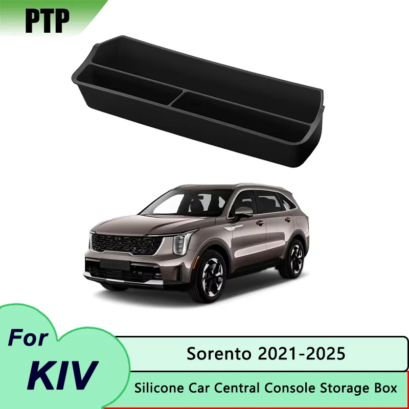 

For Kia Sorento 2021-2025 Silicone Central Control Armrest Box Car Black Tray Organizer Tidying Case Auto Interior Accessories