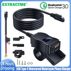 Extractme QC3.0 Motorcycle USB Charger 12V Waterproof Socket Handlebar Cell Quick Charger Adapter with Voltmeter Motor Accessory
