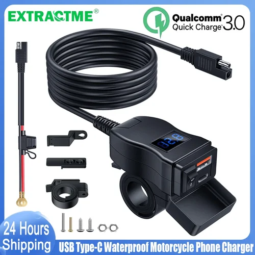Imagen 1 del producto Extractme QC3.0 cargador USB para motocicleta 12V enchufe impermeable adaptador de cargador rápido para manillar con voltímetro accesorio de Motor