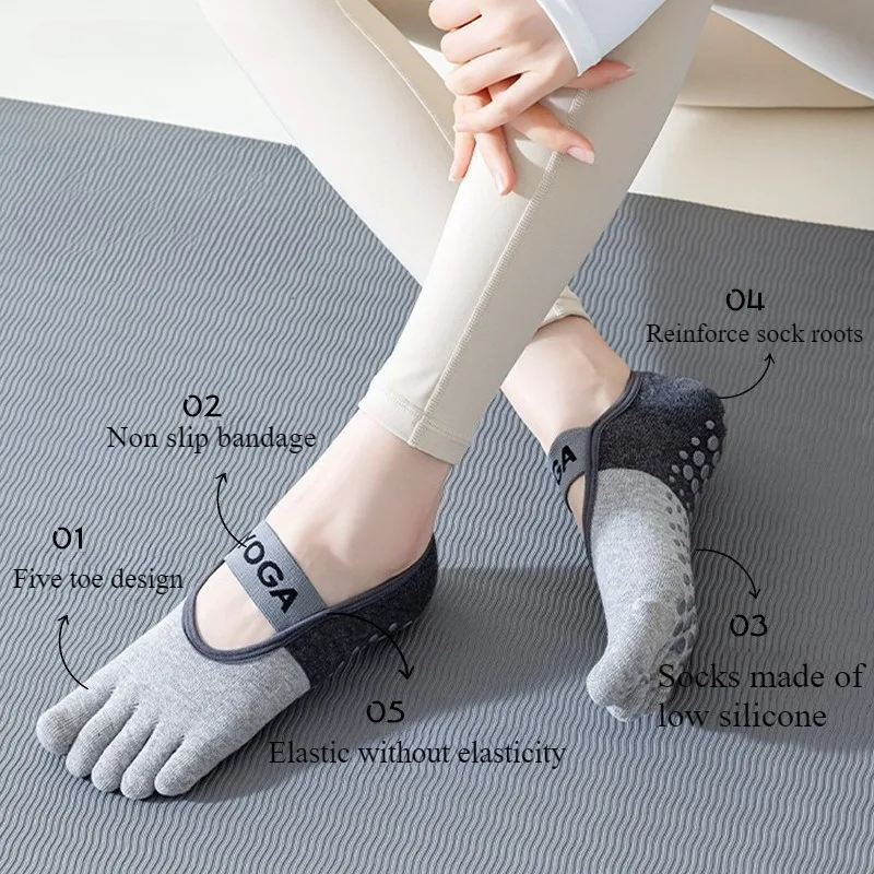 전문 피트니스 미끄럼 방지 요가 필라테스 양말, 얇고 땀 흡수, 발가락 가방 스포츠 양말, 다섯 손가락 양말