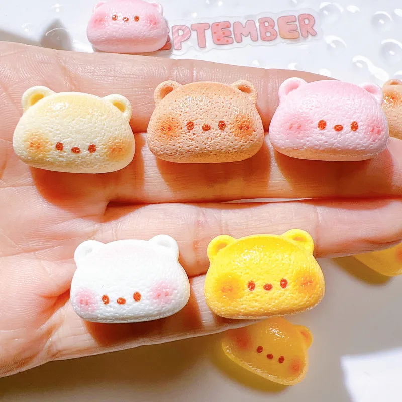 20Pcs Cartoon Bear Bread Flatback Resin Jewelry Earrings Phone Shell Craft Decoration Material Cabochon Scrapbooking Accessories