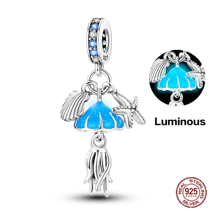 Zcomprend-Perles de charme d'animaux sous-marins en argent regardé 925 pour femme, s'adapte à Pandora, bracelet original, collier, pendentif, bleu, nouveau