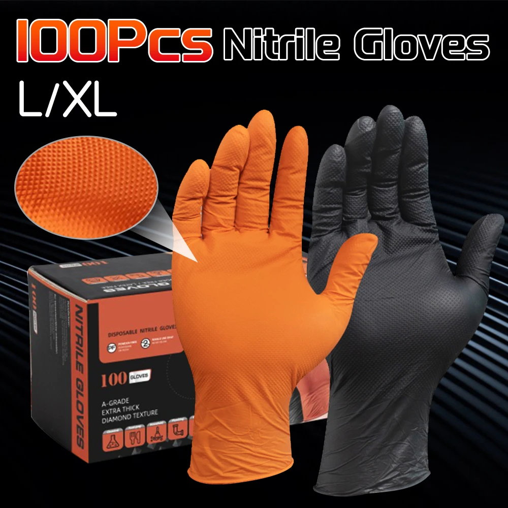 100X Heavy Duty Nitrile Gloves Latex-Free Industrial Disposable Gloves with Diamond Textured Grip for Mechanic Safety Work Glove
