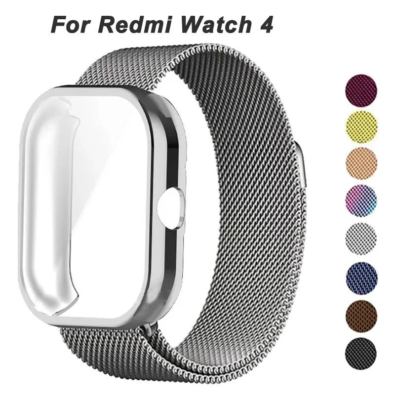 Metall armband für Xiaomi Redmi Uhr 4 mit TPU-Gehäuse Displays chutz folie Softfilm Ersatz Mailänder