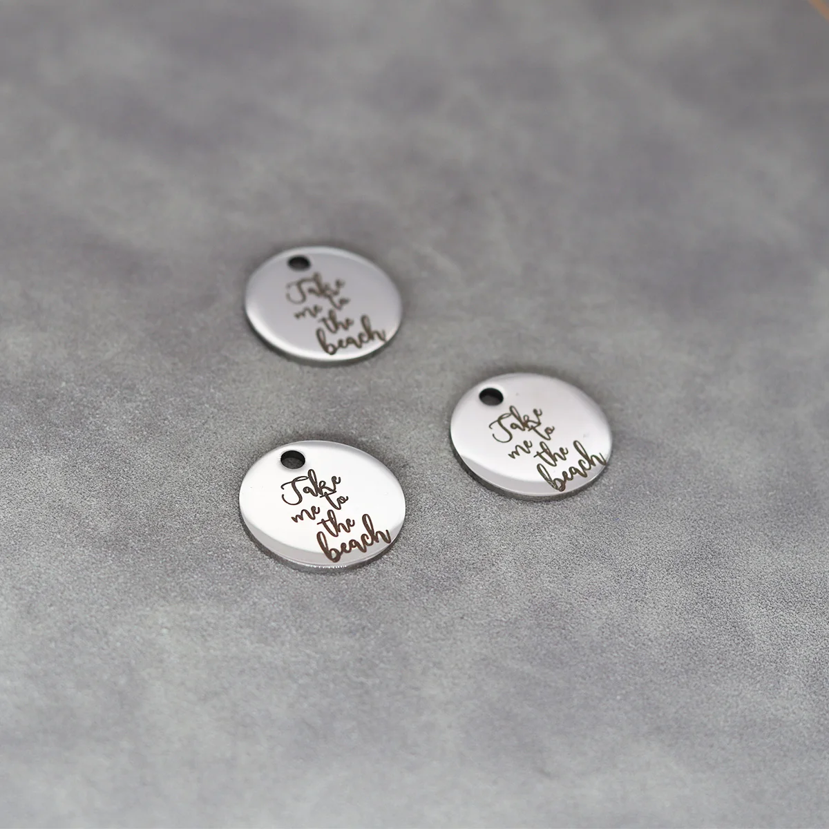 3pcs Word Take Me To The Beach Laser Engraved for Stainless Steel Charm Metal Jewelry Making Bracelet Keychain DIY