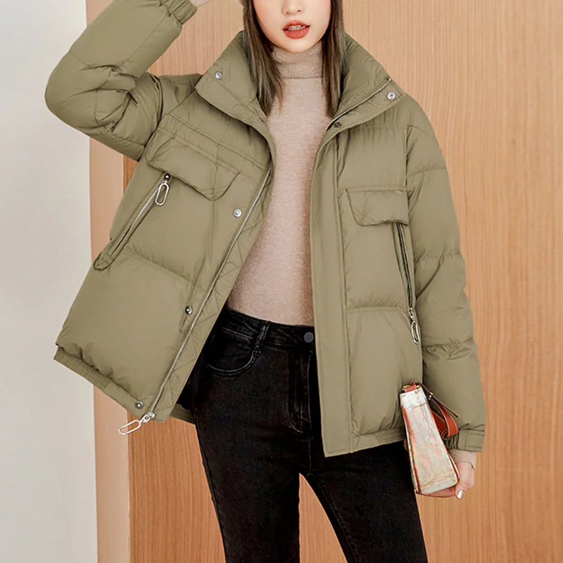 

Women's Down Jacket Winter New Outerwears Korean Simple Solid Puffer Coats Stand-up Collar Thick Warm Snow Wear Short Coats Down