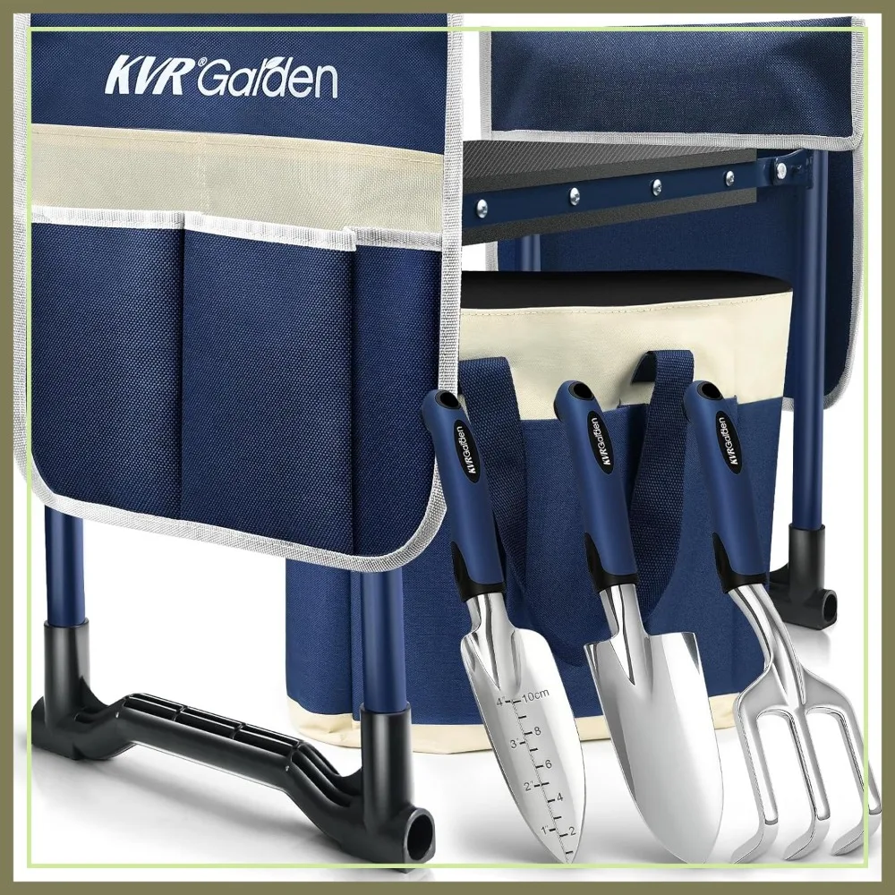 

7-Piece Garden Kneeler and Seat Set - Heavy Duty Foldable Bench with 3 Aluminum Tools, 2 Pouches & Tote Bag for Seniors