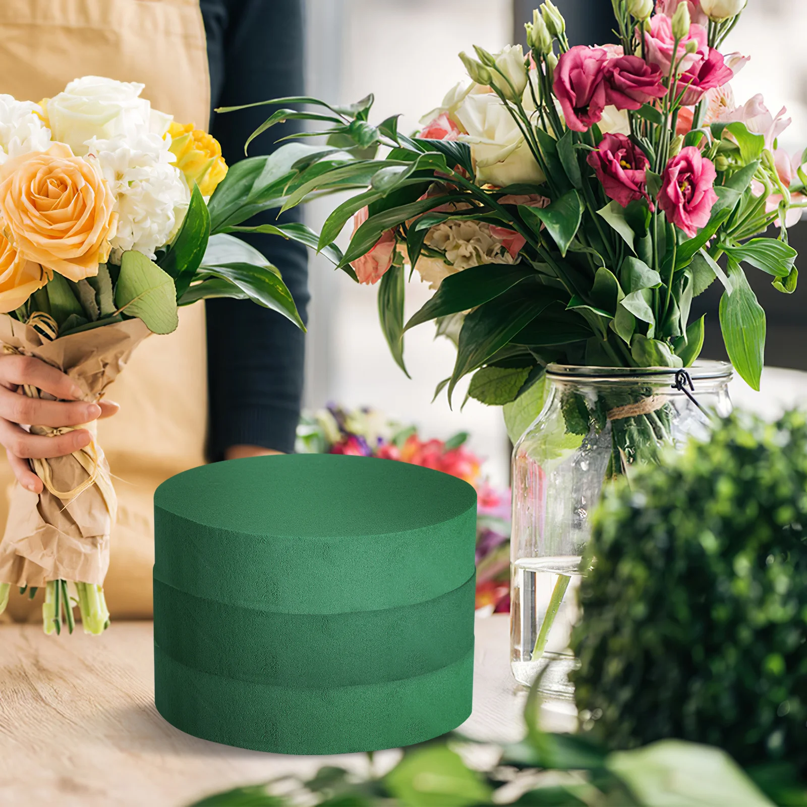 6 قطع من كتل الرغوة الزهرية: طين تشكيلة زهور مستديرة للزهور الاصطناعية الطازجة الاحتفاظ بالمياه رغوة النباتات الخضراء المثالية