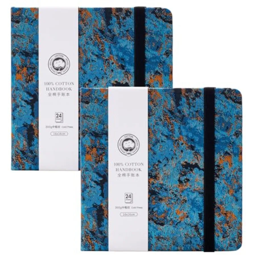 

Square Watercolor Journal2 Pack Total 48 Sheets 100% Cotton 300gsm/140lb Acid-Free Cold Press Watecolor Sketchbook for Artists