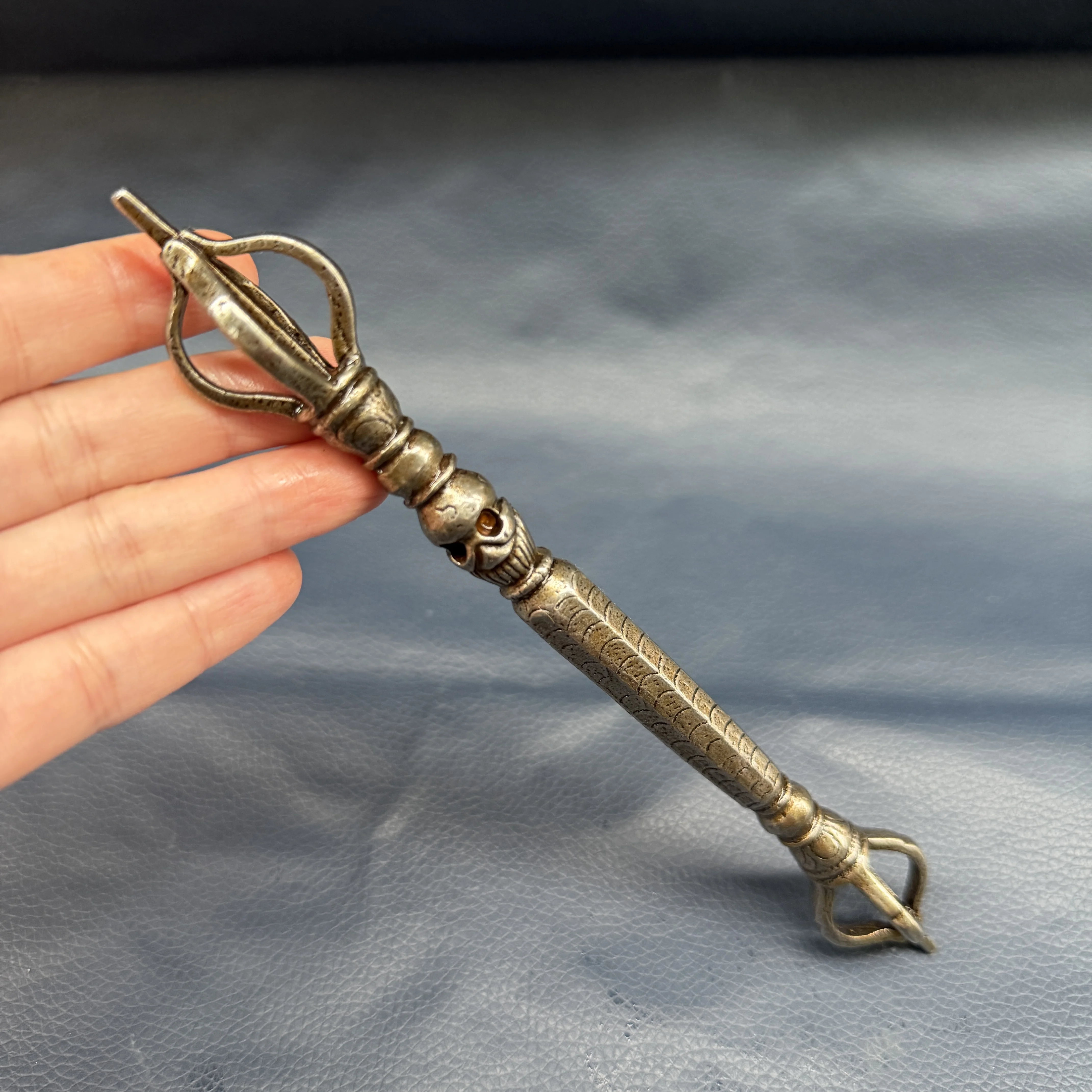 Vintage Heavenly Iron Carving Double stranded Vajra Staff (Long handled Vajra pestle) Ornament