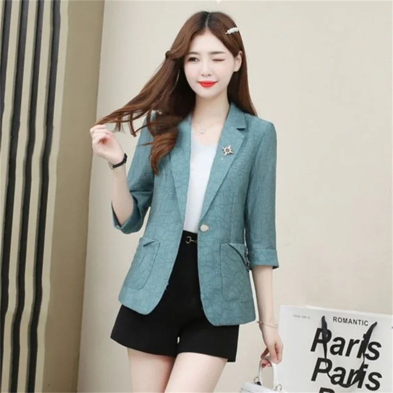 2025Spring Summer New Women Wind Five-point Sleeve Suit light Mature Blazer Female Fashion Slim Joker Small Suit Jacket Lady Top