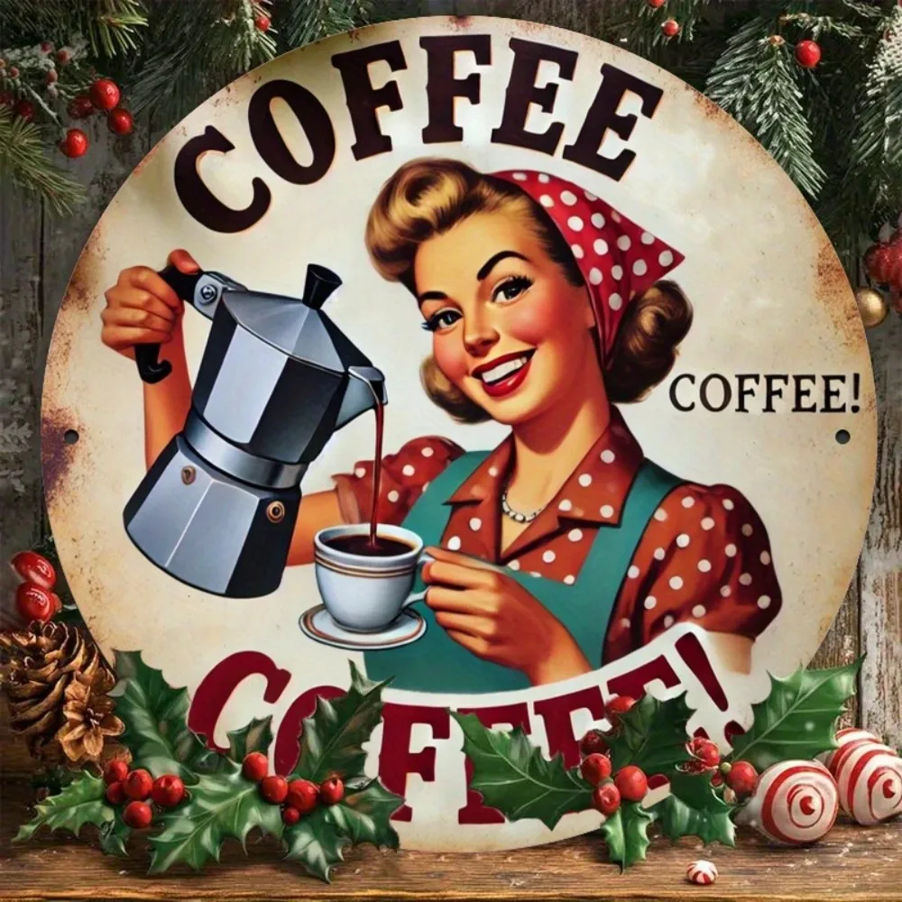 

Rustic Metal Wall Art，Vintage Coffee Girl Metal Sign - Retro Wall Art for Home, Farmhouse, Coffee Shop & Bar Decor