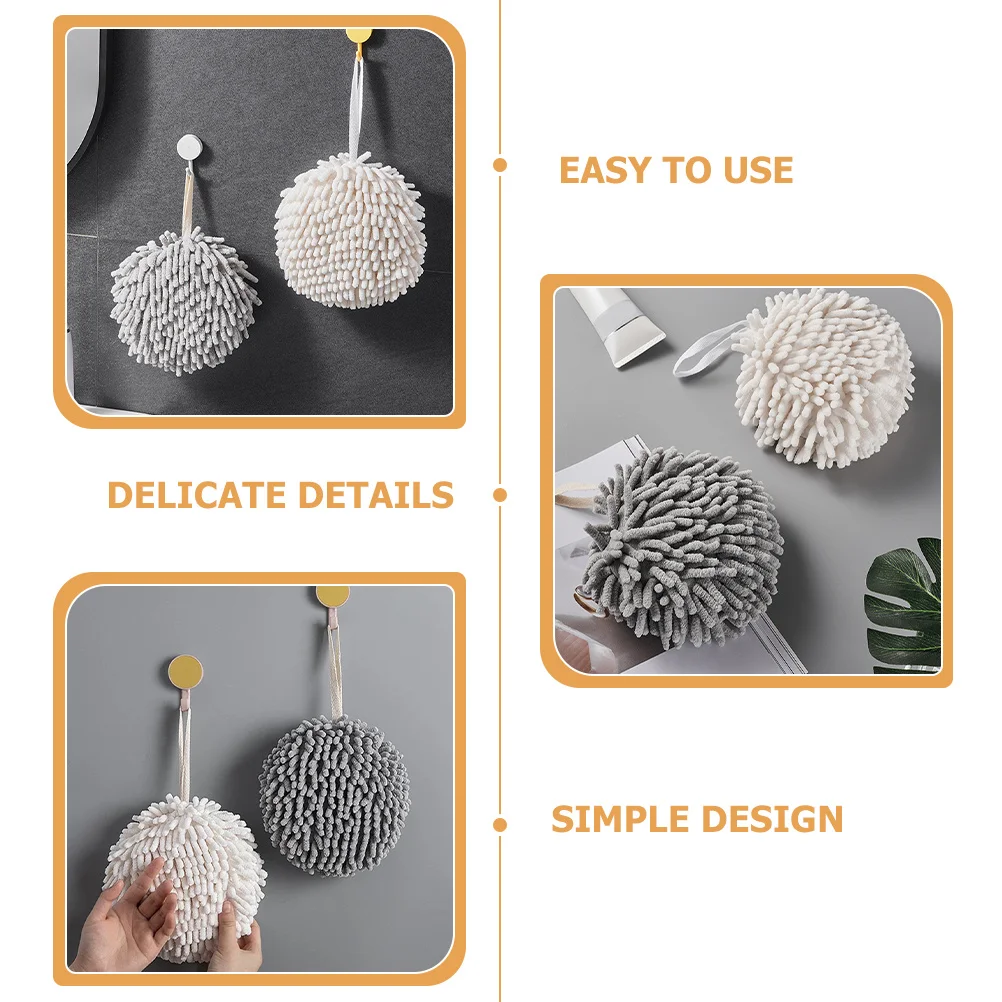 

4Pcs Chenille Hanging Hand Towels Absorbent Quick Drying Towel Balls for Kitchen Bathroom Home Chenille Hand Towel