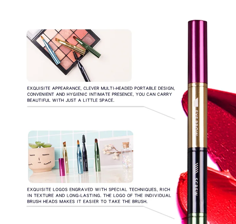 Portable Four Heads Multi-Function Makeup Brush  Eyebrow brush& Eye shadow brush& Eyelash brush&  Lip brush