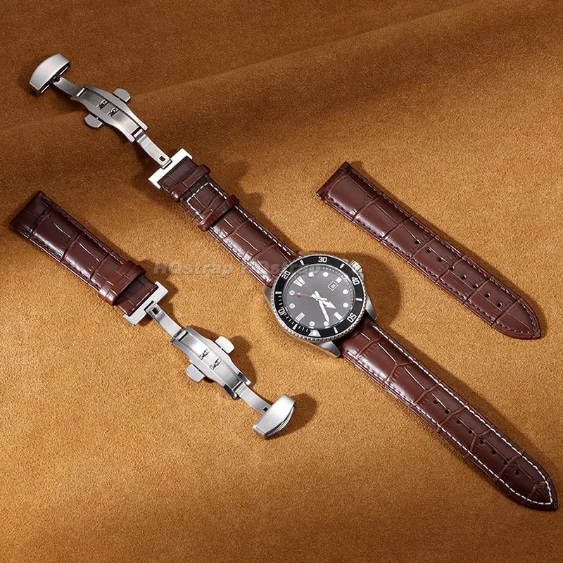 Cinturino in vera pelle 16mm 18mm 20mm 22mm 24mm cinturino in pelle di vacchetta vintage per Seiko per braccialetto Omega cinturino con fibbie a farfalla