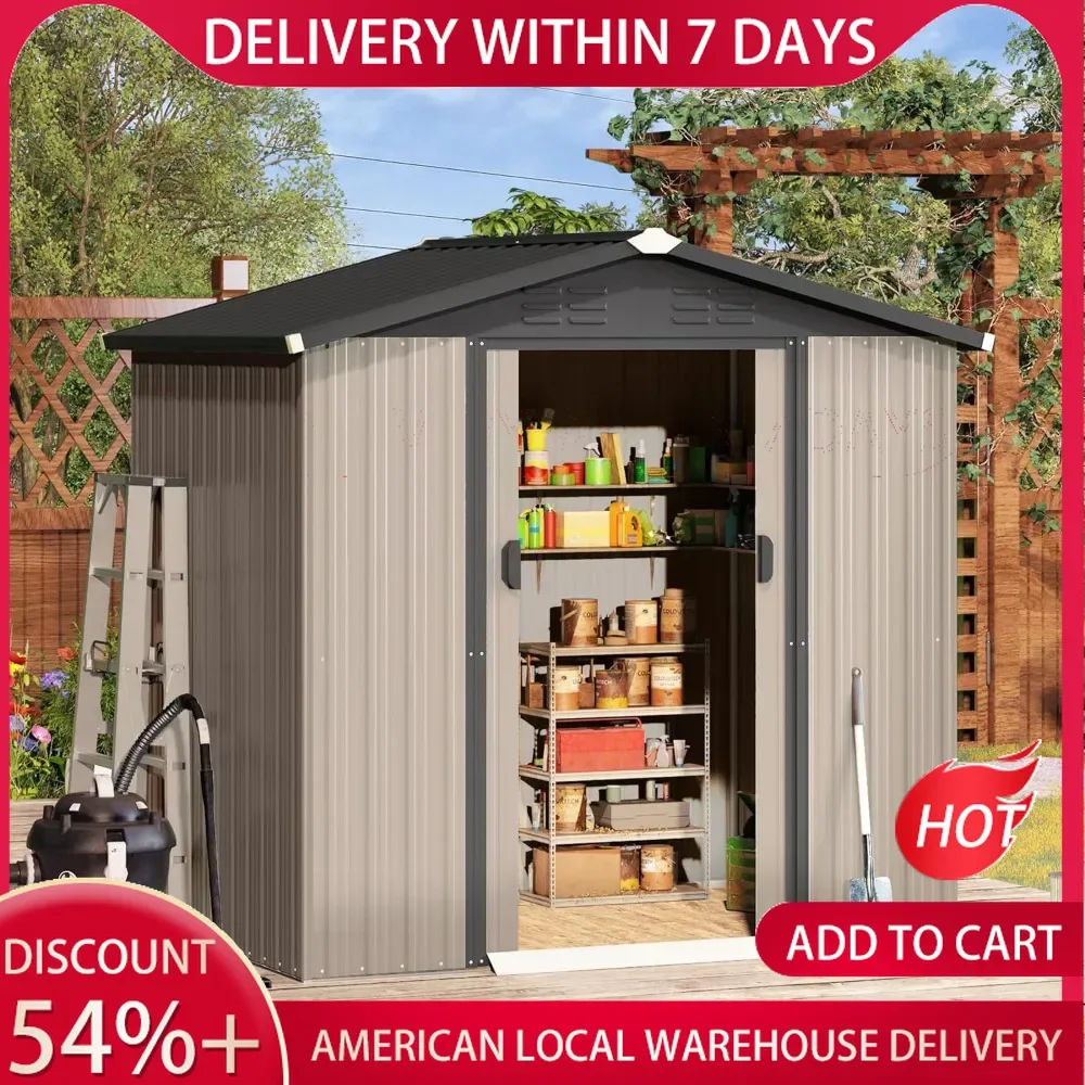 Shed -6 x 4 Ft Shed, Small Outdoor Storage Tool  (Sliding Door), Metal Garden Shed for Yard, Outdoor Storage Clearance in Grey