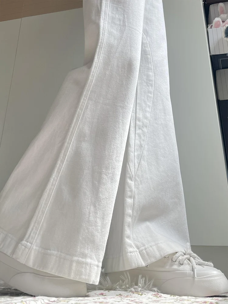 American Sle Vita alta Bell Bot Jeans Donna Bianco Estate Nuovi pantaloni larghi a gamba larga drappeggiati dimagranti