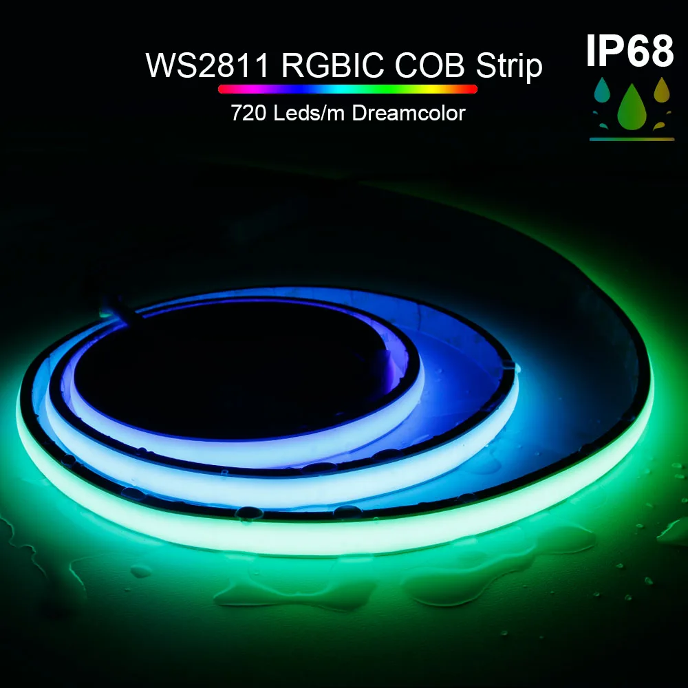 WS2811 FCOB Neon LED Strip 720Leds/m High Density RGBIC Smart Flexible COB LED Light Tape IP68 Waterproof DC24V