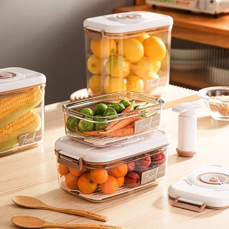 Vacuum sealed canister household fresh-keeping box refrigerator food storage containers drainable kitchen organizers fruit tank