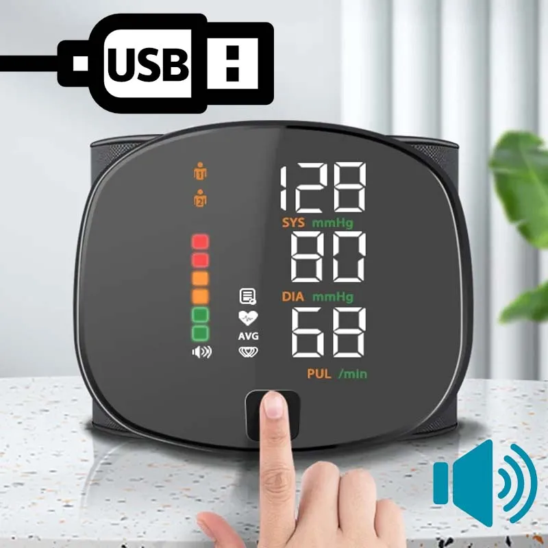 Rechargeable Wrist Sphygmomanometer Blood Pressure Monitor Medical English Voice Digitlal Tensiometro Health Tonometer