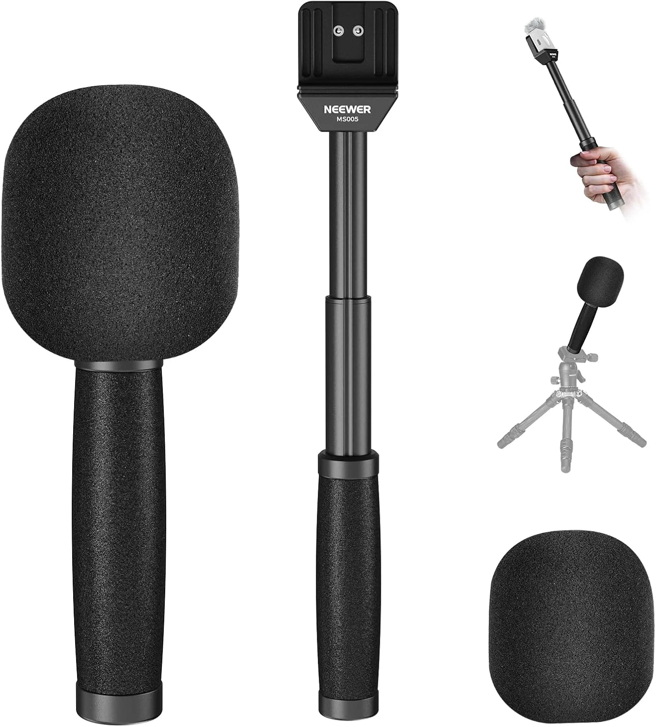 

NEEWER 13"/33cm Telescopic Lavalier Microphone Handheld with Anti Off Cold Shoe Foam Windscreen Interview Mic Handle