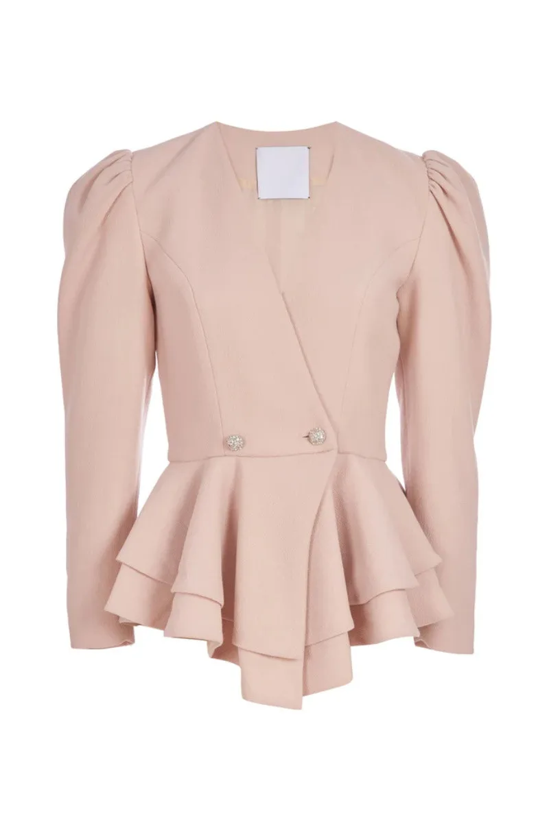 Ruffles Hem Women Suits Set 2 Pieces Blazer Pants Custom Made Fashion Pink V Neck Office Lady Jacket Party Prom Dress