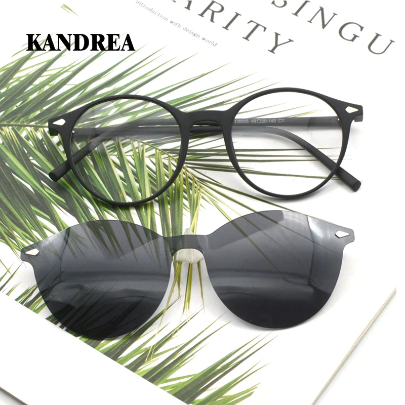 KANDREA Vintage Clip On Polarized Glasses Frame Women Fashion Sunglasses Men Optical Myopia Classic Eyewear Eyeglasses C8005