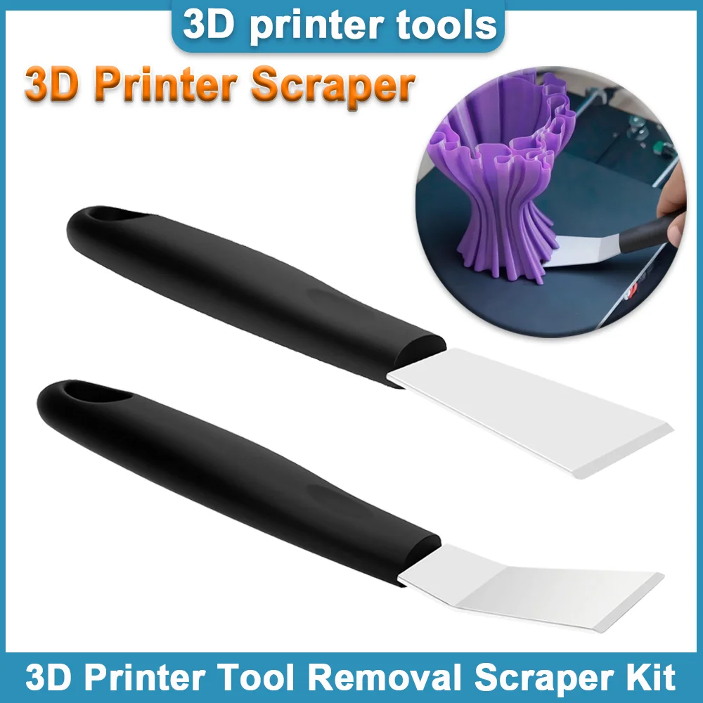 3D Printer Scraper Tool Kit Metal Build Plate Removal Spatula Straight Curved Edge Resin Model Cleaning Kitchen Grease Tool Set