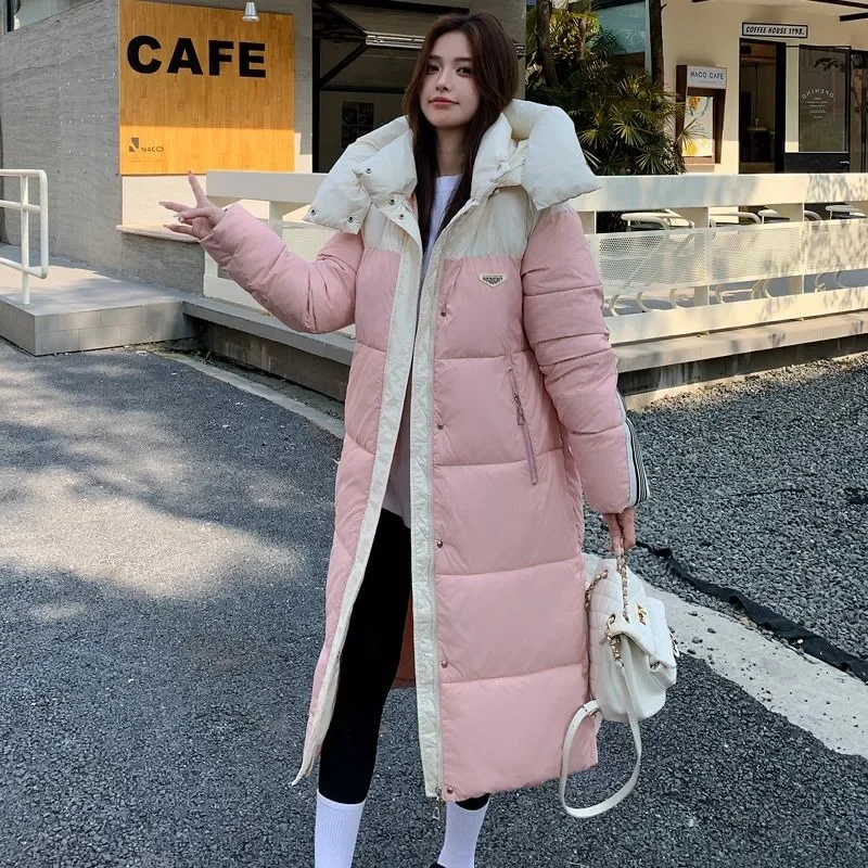 2024 New Women Down Cotton Coat Winter Jacket Female Long Below The Knee Parkas Thicken Warm Hooded Outwear Loose Casual Outcoat