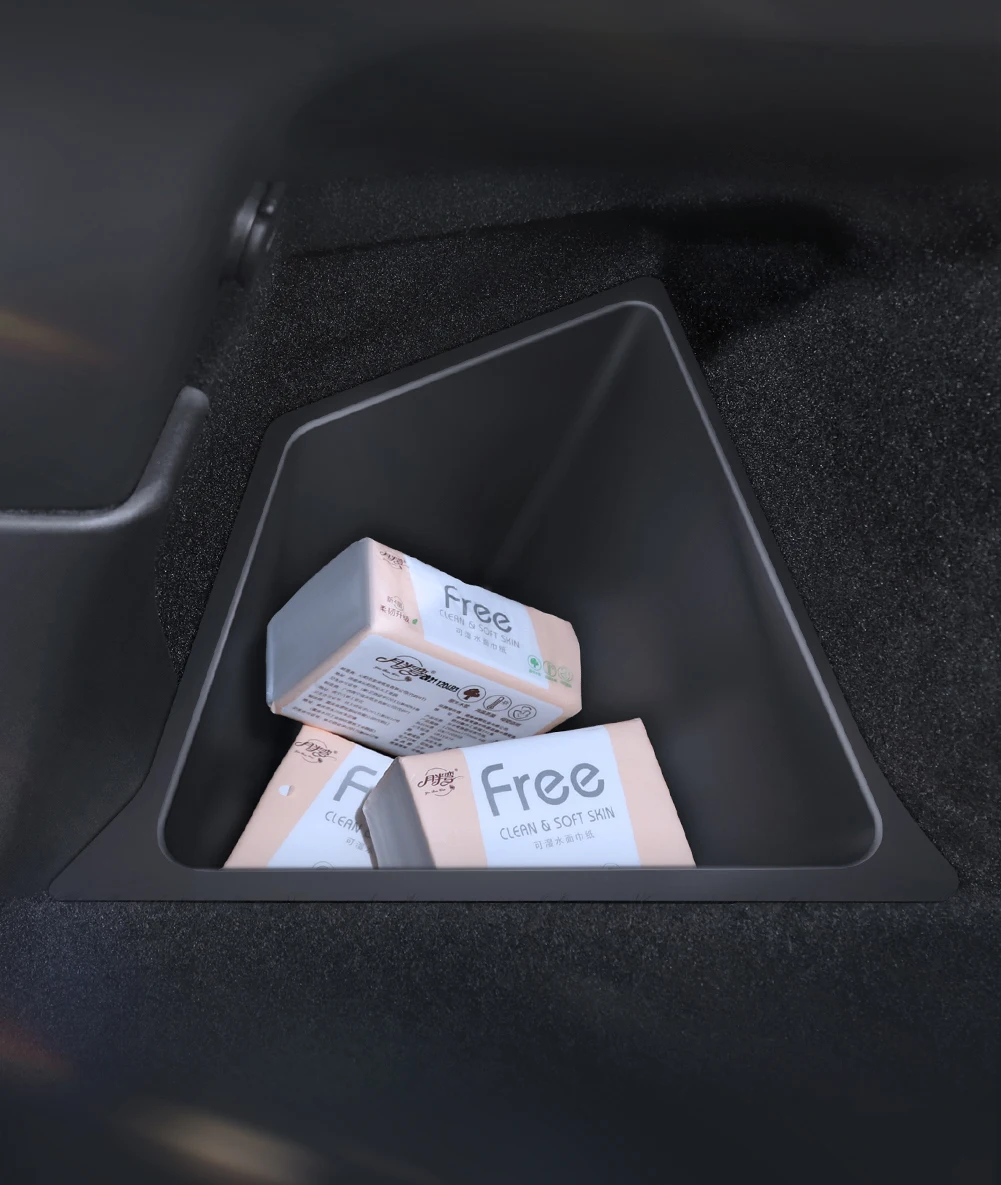 YZ Kofferraum-Seitenstauraumbox für Tesla Model Y Juniper 2025-2026 mit beflockter TPE-Abdeckung, Matte und Trennwand zur zusätzlichen Stauraumnutzung – Detail 7