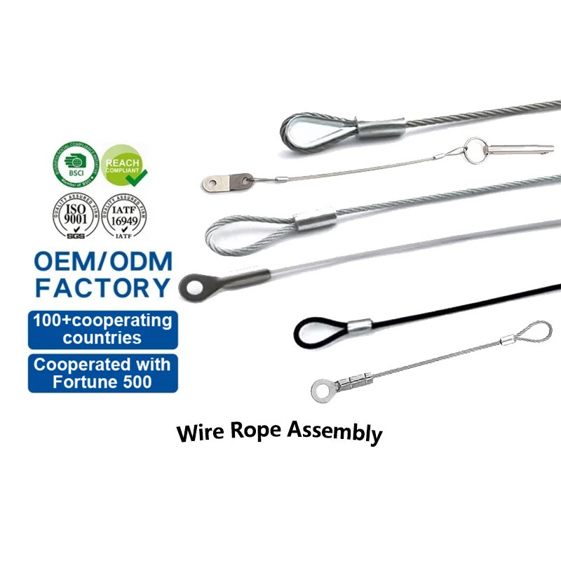 Custom High Quality 1.5mm Stainless Steel Wire Rope Cable With Eyelet Terminal Tube Crimp Cable Lug Wire Rope Sling Assembly